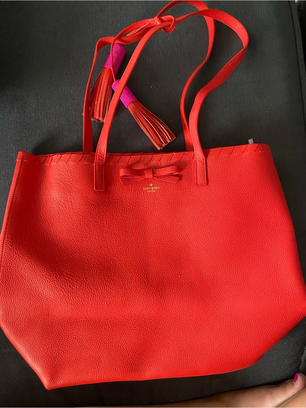 kate spade Red and Pink Leather Tote Shoulder Bag with Tassels - Picture 2 of 4